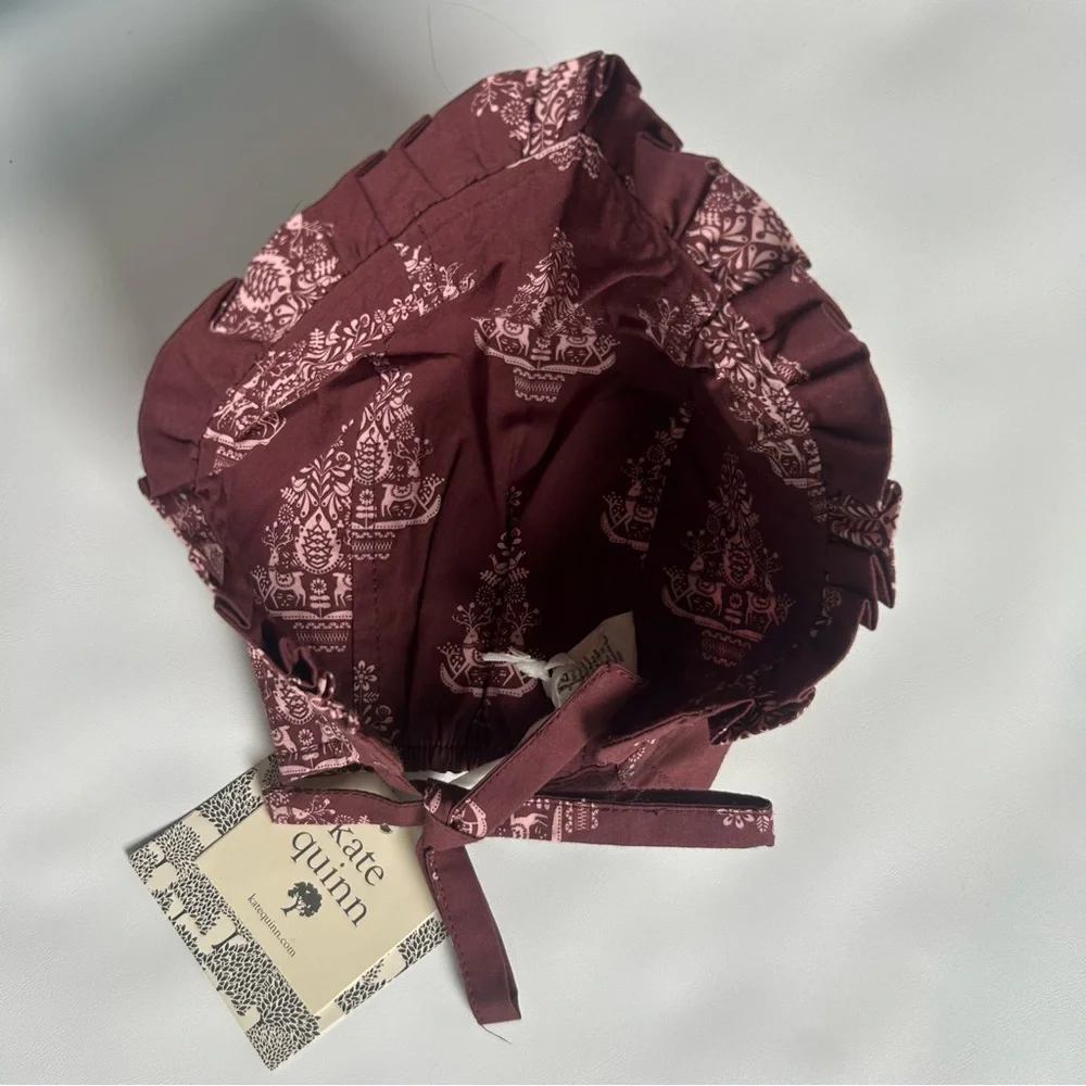 NWT Kate Quinn Nordic Tree Ruffle Bonnet Newborn Organic Cotton